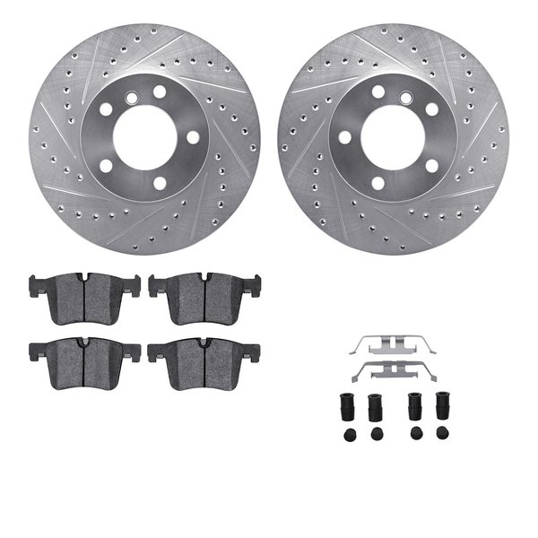 Dynamic Friction Co 7512-31091, Rotors-Drilled and Slotted-Silver w/ 5000 Advanced Brake Pads incl. Hardware, Zinc Coat 7512-31091